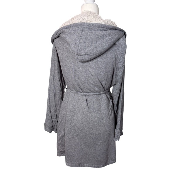 Aerie Women Hooded Plush Lined Cozy Robe Shawl Collar‎ Tie Waist Gray Size XL - Picture 4 of 7